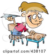Poster, Art Print Of Mischievous Cartoon School Boy Throwing Paper Planes In Class