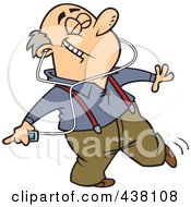 Poster, Art Print Of Cartoon Man Dancing And Listening To Music On An Mp3 Player