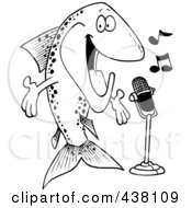 Poster, Art Print Of Cartoon Black And White Outline Design Of A Musical Trout Singing