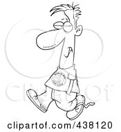 Royalty Free RF Clip Art Illustration Of A Cartoon Black And White Outline Design Of A Casual Man Walking With His Hands In His Pockets