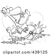 Royalty Free RF Clip Art Illustration Of A Cartoon Black And White Outline Design Of A Man Riding On A Tube