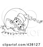 Cartoon Black And White Outline Design Of A Tug Boat At Sea