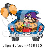 Cartoon Trick Or Treating Boy In The Trunk Of A Car