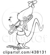 Cartoon Black And White Outline Design Of A Lizard Playing A Trombone