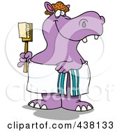 Royalty Free RF Clip Art Illustration Of A Cartoon Bath Time Hippo In A Towel Holding A Scrub Brush by toonaday