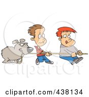 Cartoon Dog And Boys Tugging On A Rope