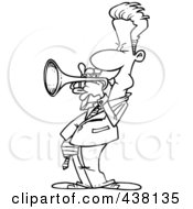 Royalty Free RF Clip Art Illustration Of A Cartoon Black And White Outline Design Of A Male Trumpet Player