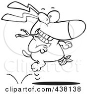 Poster, Art Print Of Cartoon Black And White Outline Design Of A Three Legged Dog Playing Fetch