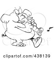 Royalty Free RF Clip Art Illustration Of A Cartoon Black And White Outline Design Of A Musical Elephant Making Noise With His Trunk