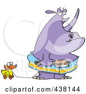 Cartoon Bath Time Rhino In A Towel Pulling A Rubber Ducky And Holding A Brush