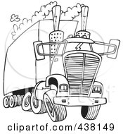 Poster, Art Print Of Cartoon Black And White Outline Design Of A Big Rig Releasing A Lot Of Exhaust