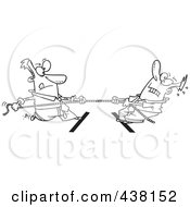 Cartoon Black And White Outline Design Of Two Men Engaged In Tug Of War