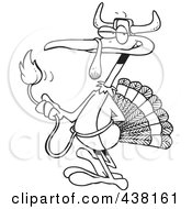 Royalty Free RF Clip Art Illustration Of A Cartoon Black And White Outline Design Of A Turkey Bird Disguised As A Bull