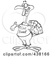 Poster, Art Print Of Cartoon Black And White Outline Design Of A Turkey Bird Wearing An Eat Beef Shirt