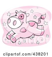 Poster, Art Print Of Pink Strawberry Milk Cow Leaping Over Stars