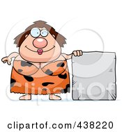 Royalty Free RF Clipart Illustration Of A Plump Cave Woman With A Stone Sign by Cory Thoman