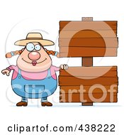 Poster, Art Print Of Plump Female Farmer Standing By Blank Signs