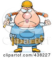 Royalty Free RF Clipart Illustration Of A Plump Female Builder Holding Up A Fist And Hammer