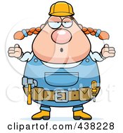 Royalty Free RF Clipart Illustration Of A Plump Female Builder Shrugging