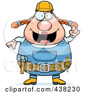 Royalty Free RF Clipart Illustration Of A Plump Female Builder With An Idea