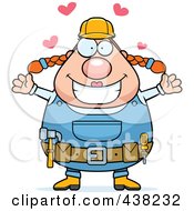 Poster, Art Print Of Plump Female Builder With Open Arms