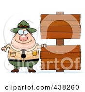 Poster, Art Print Of Plump Male Forest Ranger With Blank Signs