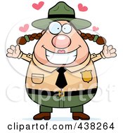 Plump Female Forest Ranger With Open Arms