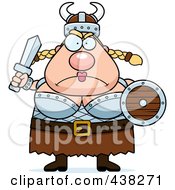Poster, Art Print Of Mad Plump Female Viking Holding A Sword