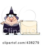 Poster, Art Print Of Plump Witch With A Blank Scroll Sign