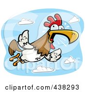 Royalty Free RF Clipart Illustration Of A Noisy Rooster Flying Against A Blue Sky