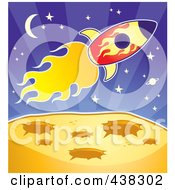 Royalty Free RF Clipart Illustration Of A Rocket Shooting Through Space Over A Planet
