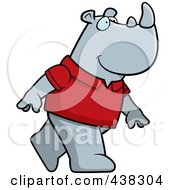 Poster, Art Print Of Rhino Wearing A Red Shirt And Walking Upright