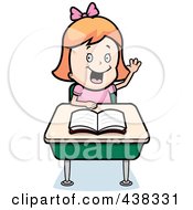 Poster, Art Print Of Red Haired Girl Raising Her Hand At Her Desk