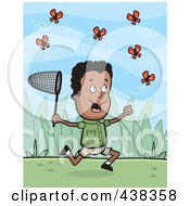 Black Boy Chasing Butterflies With A Net