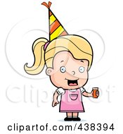 Blond Toddler Girl Wearing A Party Hat And Holding Juice
