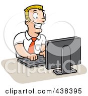 Royalty Free RF Clipart Illustration Of A Businessman Working On A Computer by Cory Thoman
