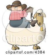 Young Preteen Cowboy Riding A Sheep