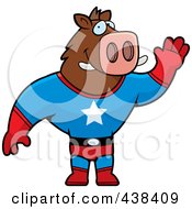 Royalty Free RF Clipart Illustration Of A Boar Super Hero Waving by Cory Thoman
