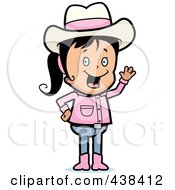 Royalty Free RF Clipart Illustration Of A Waving Female Cowboy In Pink Boots