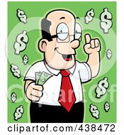 Royalty Free RF Clipart Illustration Of A Wealthy Man Holding Cash Over Green