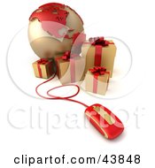 Clipart Illustration Of A Computer Mouse Connected To A Globe Featuring America With Gold Presents
