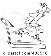 Poster, Art Print Of Cartoon Black And White Outline Design Of A Man Sprinting On A Treadmill