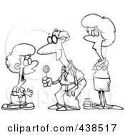 Royalty Free RF Clip Art Illustration Of A Cartoon Black And White Outline Design Of A Grandfather Giving Candy To His Grandson