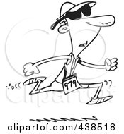 Royalty Free RF Clip Art Illustration Of A Cartoon Black And White Outline Design Of A Man Running In A Triathlon by toonaday