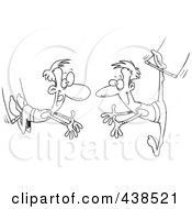 Royalty Free RF Clip Art Illustration Of A Cartoon Black And White Outline Design Of Trapeze Artists Performing