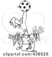 Royalty Free RF Clip Art Illustration Of A Cartoon Black And White Outline Design Of A Trained Businessman Spinning Rings On His Arms And Balancing A Ball On His Nose