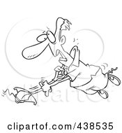 Cartoon Black And White Outline Design Of A Man Losing Control Of A Weed Wacker