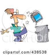 Royalty Free RF Clip Art Illustration Of A Cartoon Businessman Throwing Away A Broken Computer