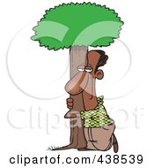 Cartoon Black Man Hugging A Tree