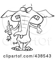 Poster, Art Print Of Cartoon Black And White Outline Design Of A Dieting Elephant Trimming Up By Eating Carrots